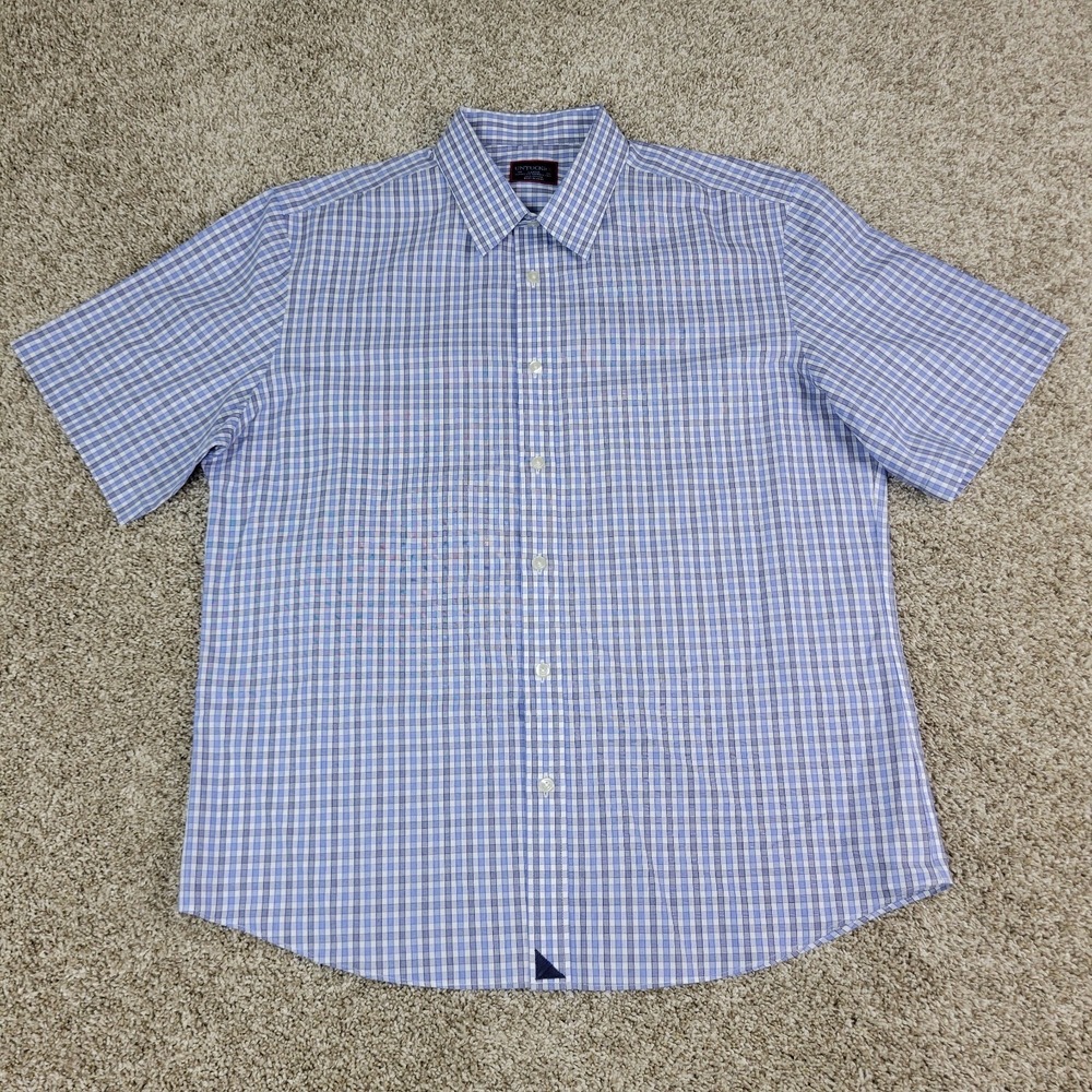 Untuckit Classic Fit Wrinkle Free Mens Large Blue Check Button Up Short Sleeve - Picture 2 of 5